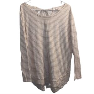 💥 LC Lauren Conrad White & Gold Striped Tie Back Laced Bottom Top L